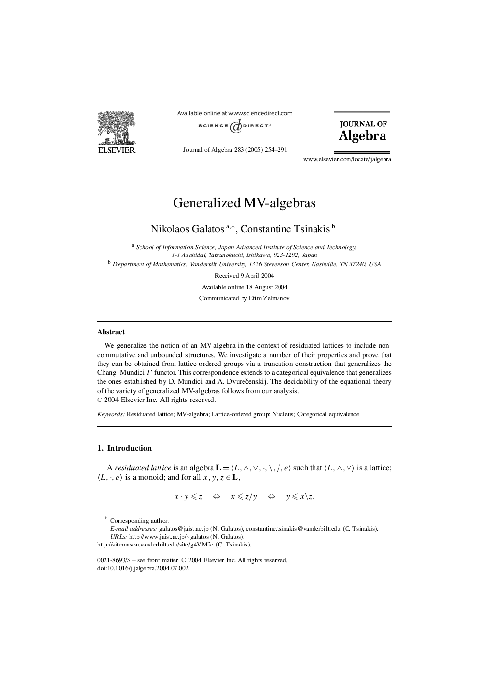 Generalized MV-algebras