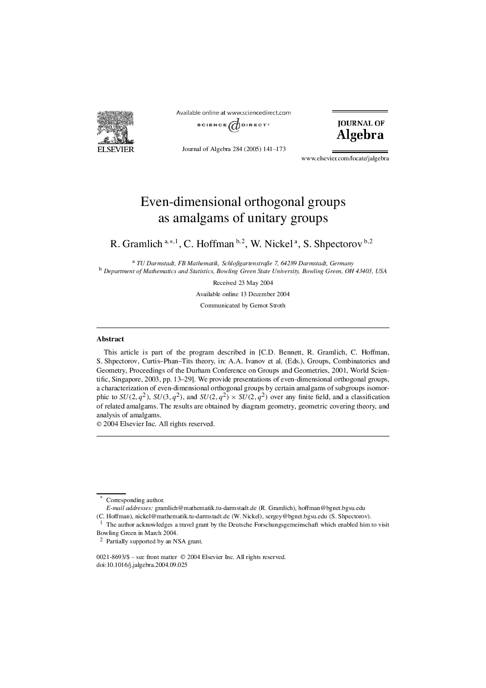 Even-dimensional orthogonal groups as amalgams of unitary groups