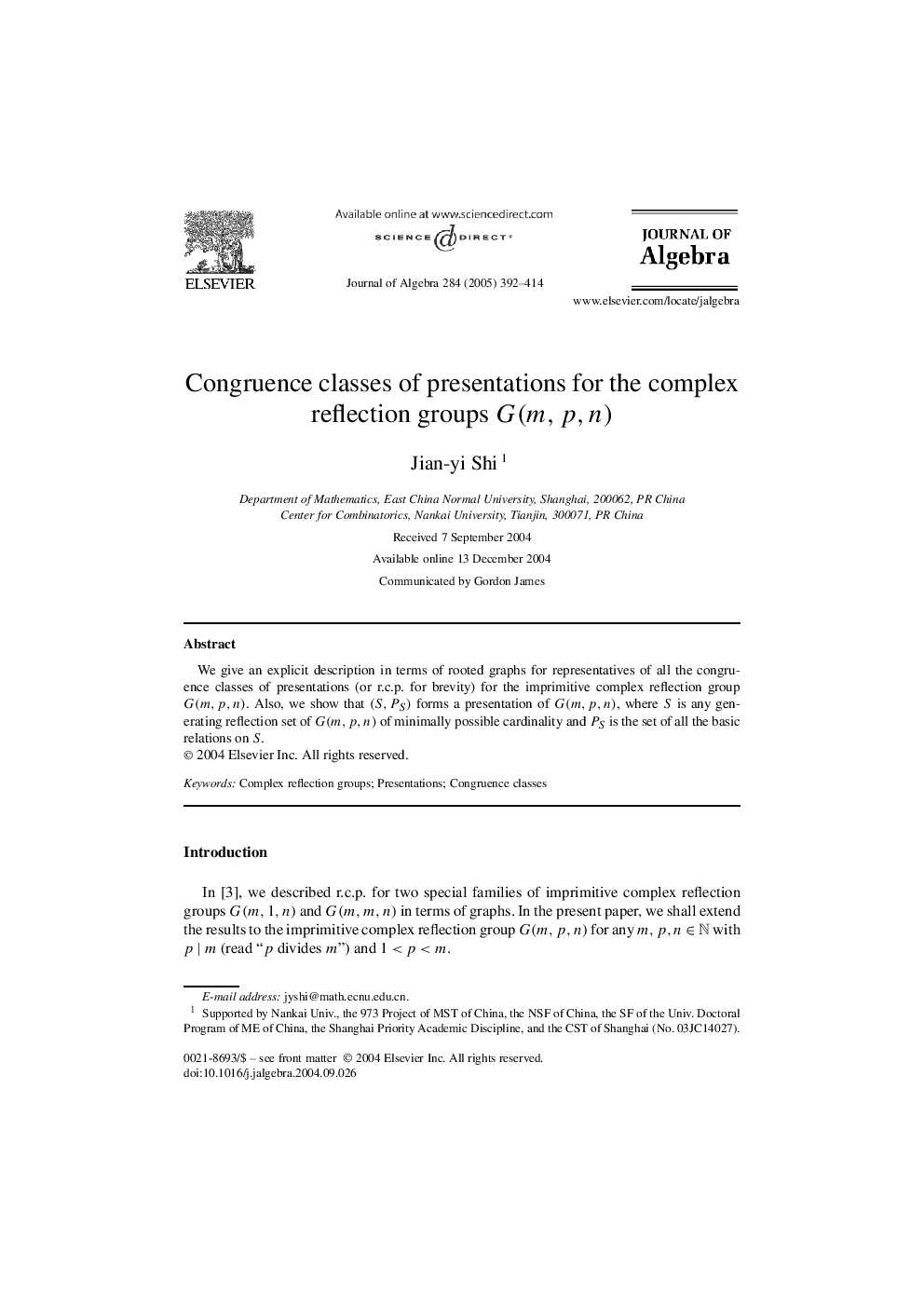 Congruence classes of presentations for the complex reflection groups G(m,p,n)