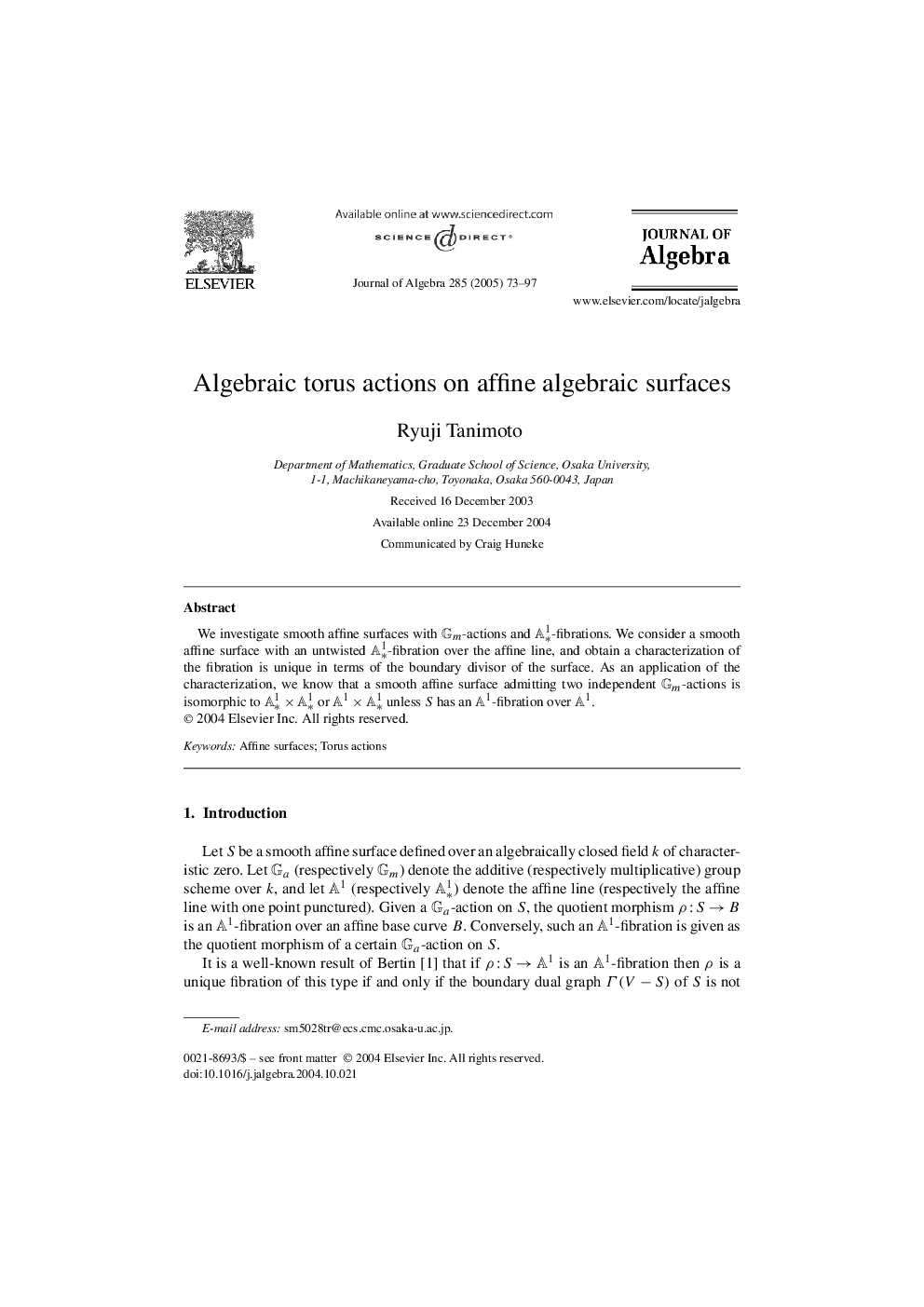 Algebraic torus actions on affine algebraic surfaces