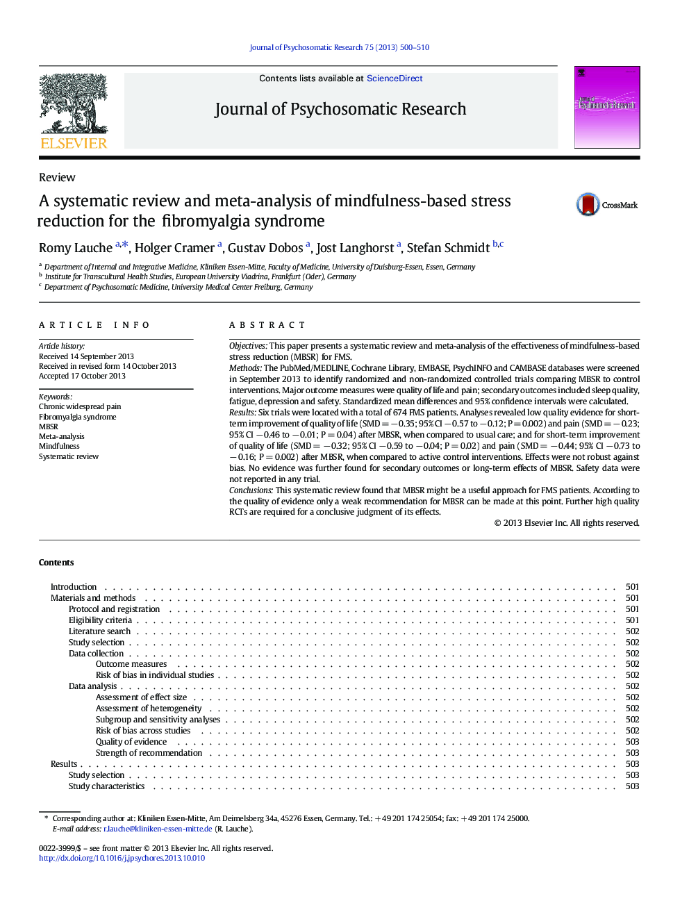 A systematic review and meta-analysis of mindfulness-based stress reduction for the fibromyalgia syndrome