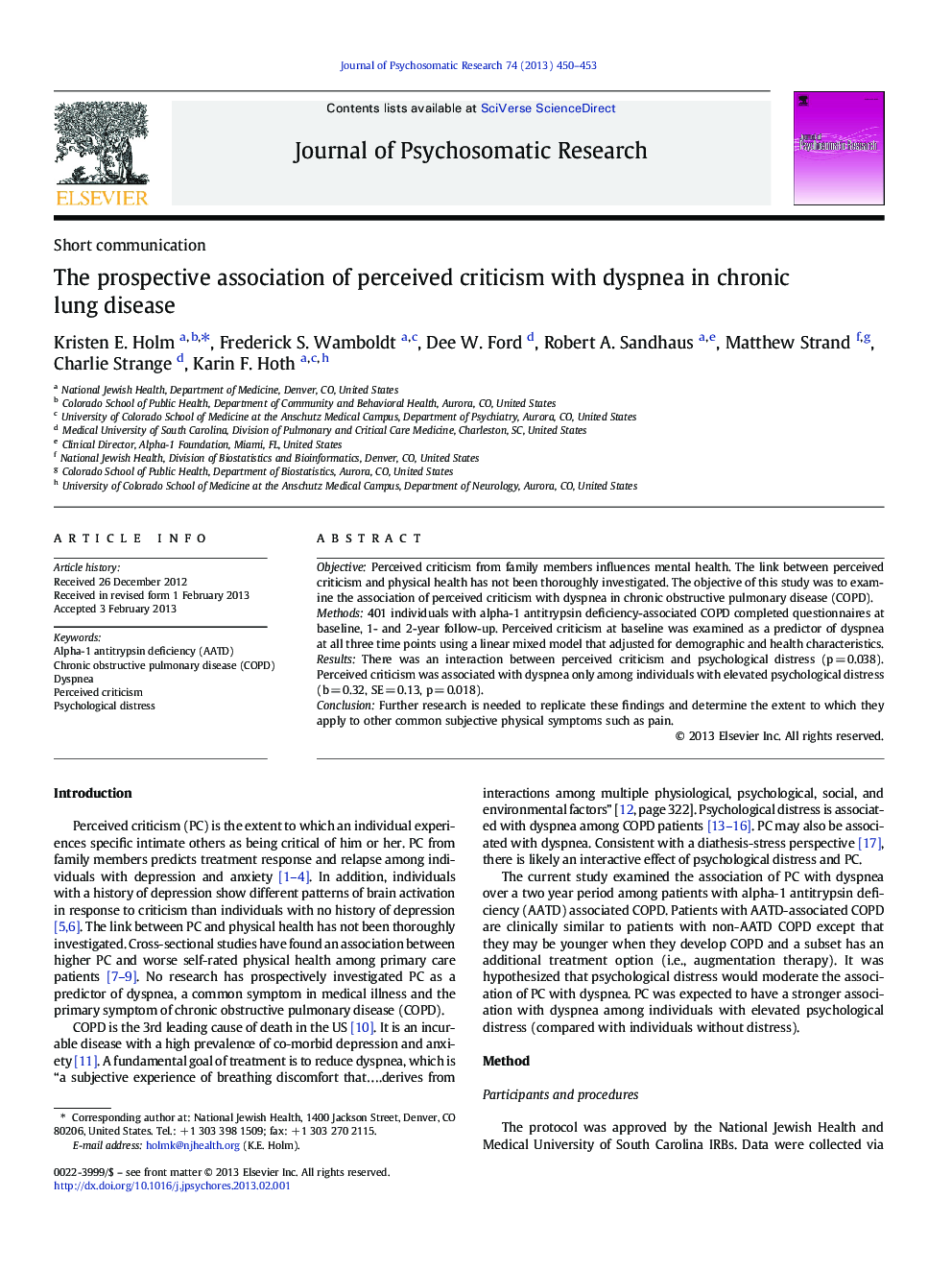 The prospective association of perceived criticism with dyspnea in chronic lung disease