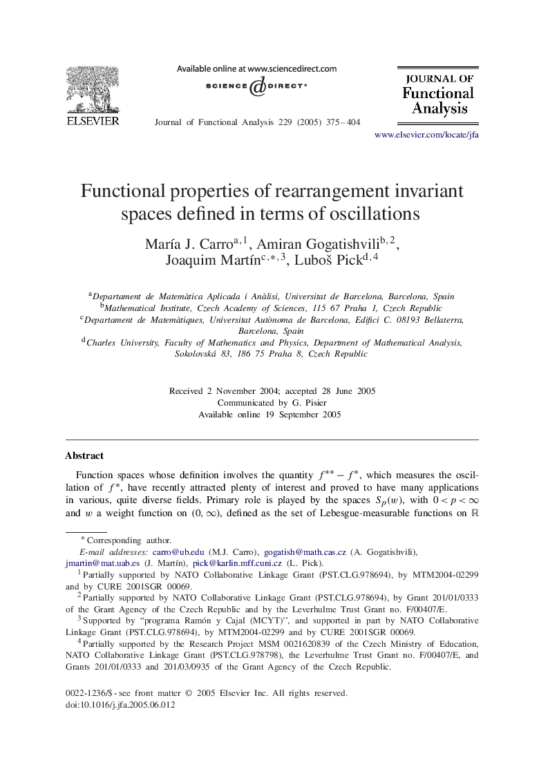 Functional properties of rearrangement invariant spaces defined in terms of oscillations