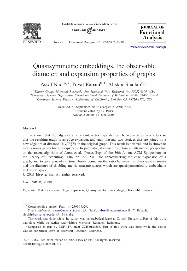 Quasisymmetric embeddings, the observable diameter, and expansion properties of graphs