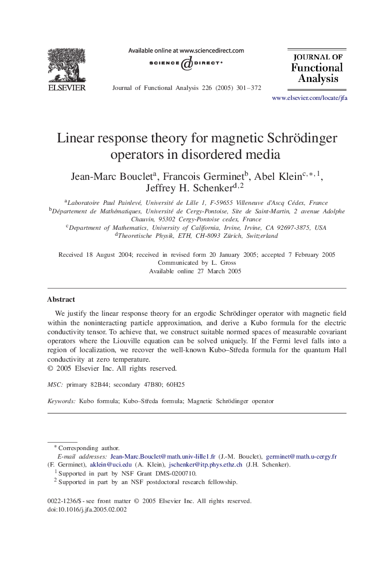 Linear response theory for magnetic Schrödinger operators in disordered media