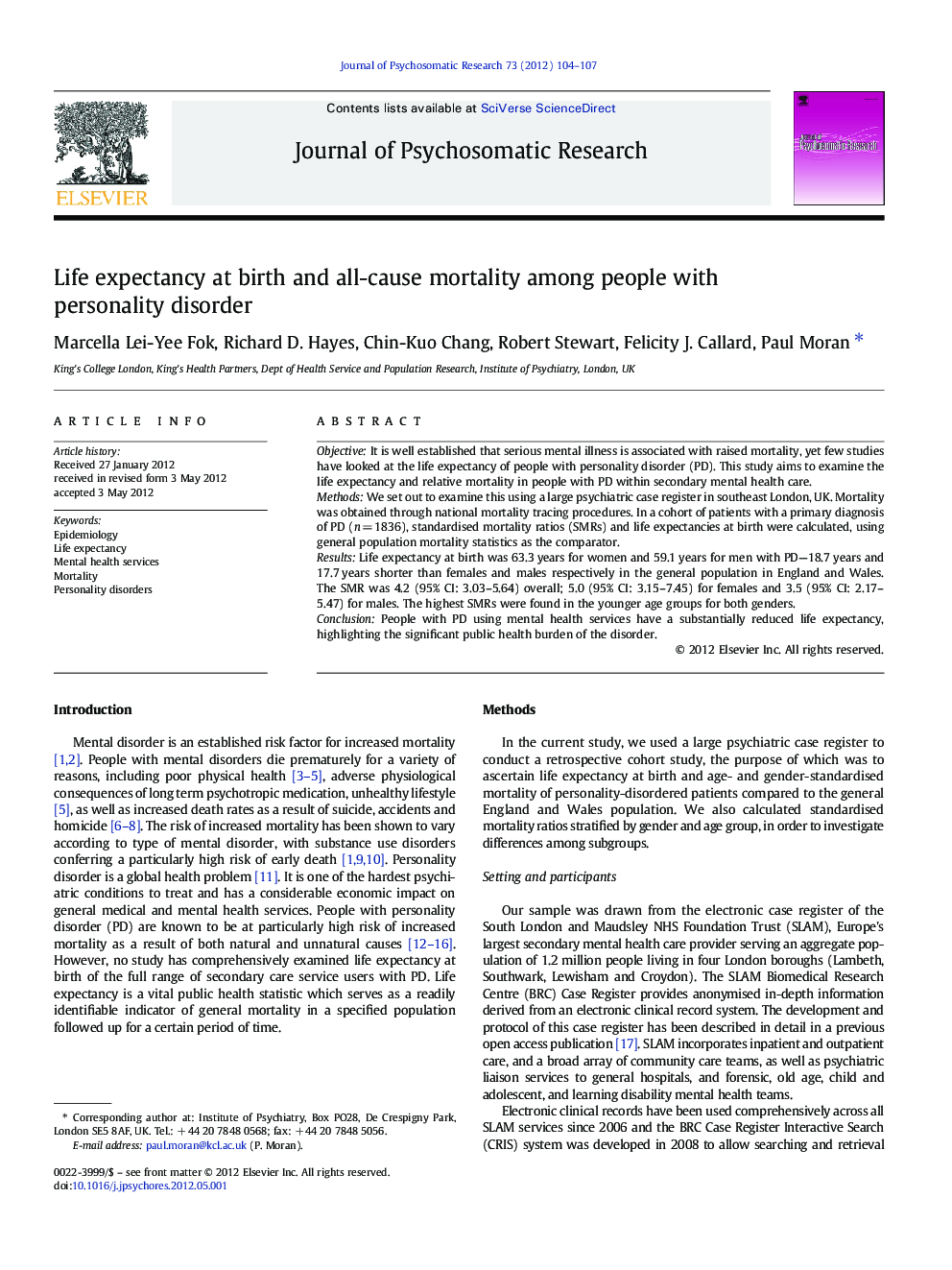 Life expectancy at birth and all-cause mortality among people with personality disorder