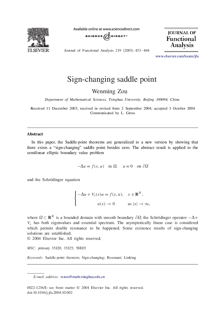 Sign-changing saddle point