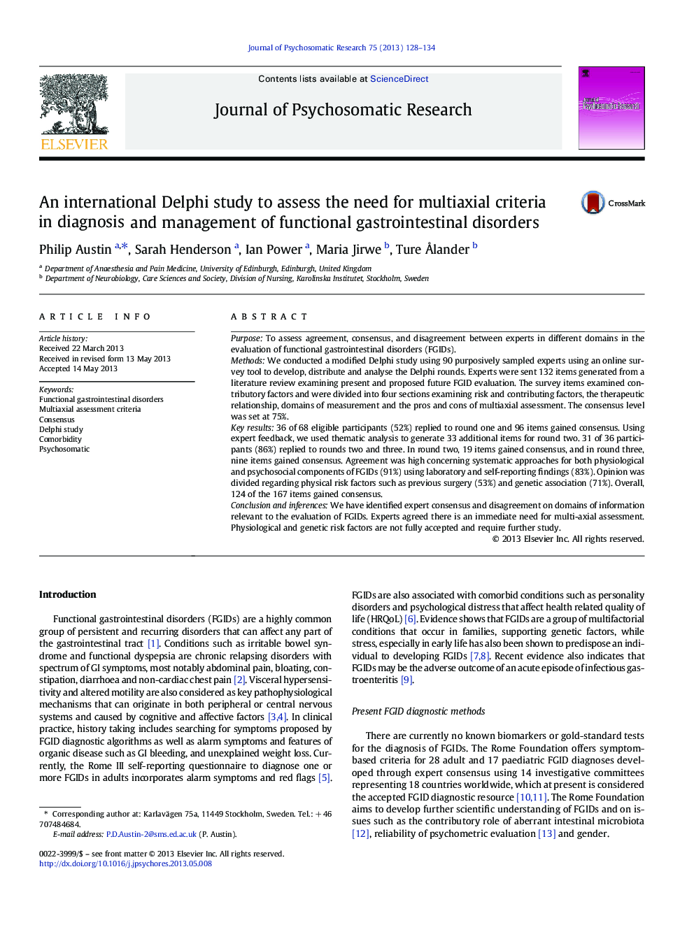 An international Delphi study to assess the need for multiaxial criteria in diagnosis and management of functional gastrointestinal disorders