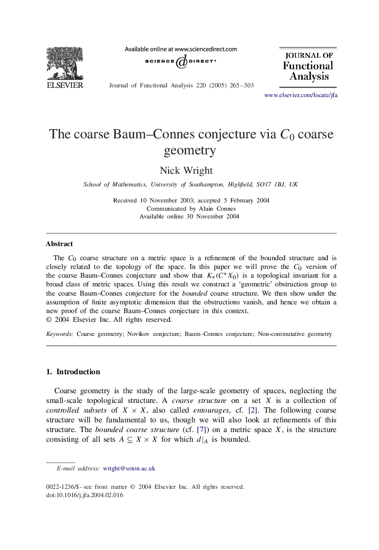 The coarse Baum-Connes conjecture via C0 coarse geometry