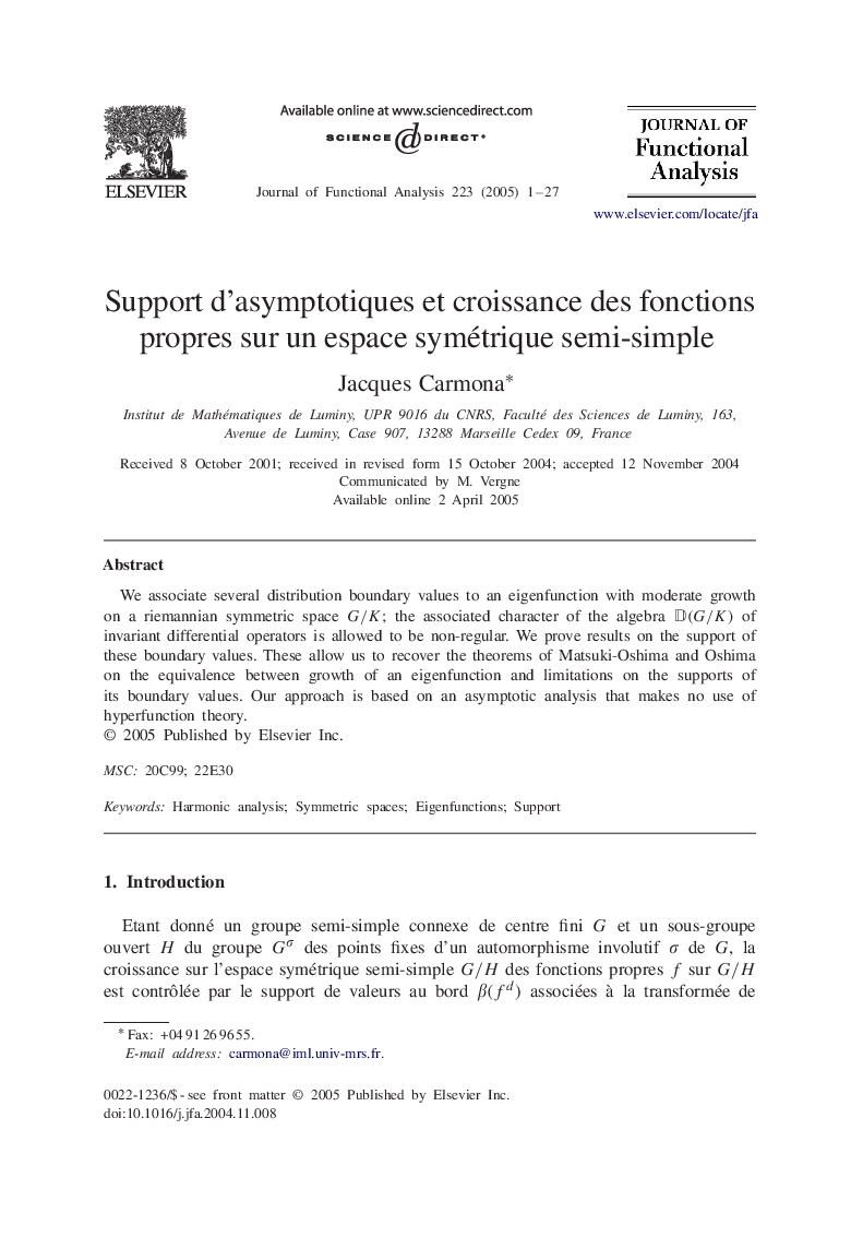 Support d'asymptotiques et croissance des fonctions propres sur un espace symétrique semi-simple