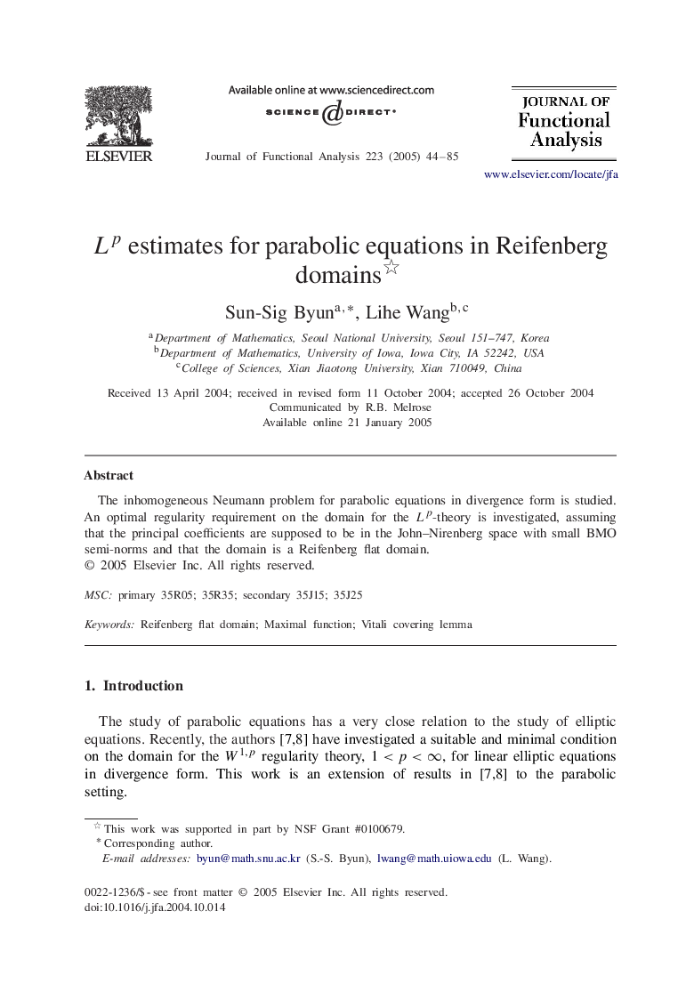 Lp estimates for parabolic equations in Reifenberg domains