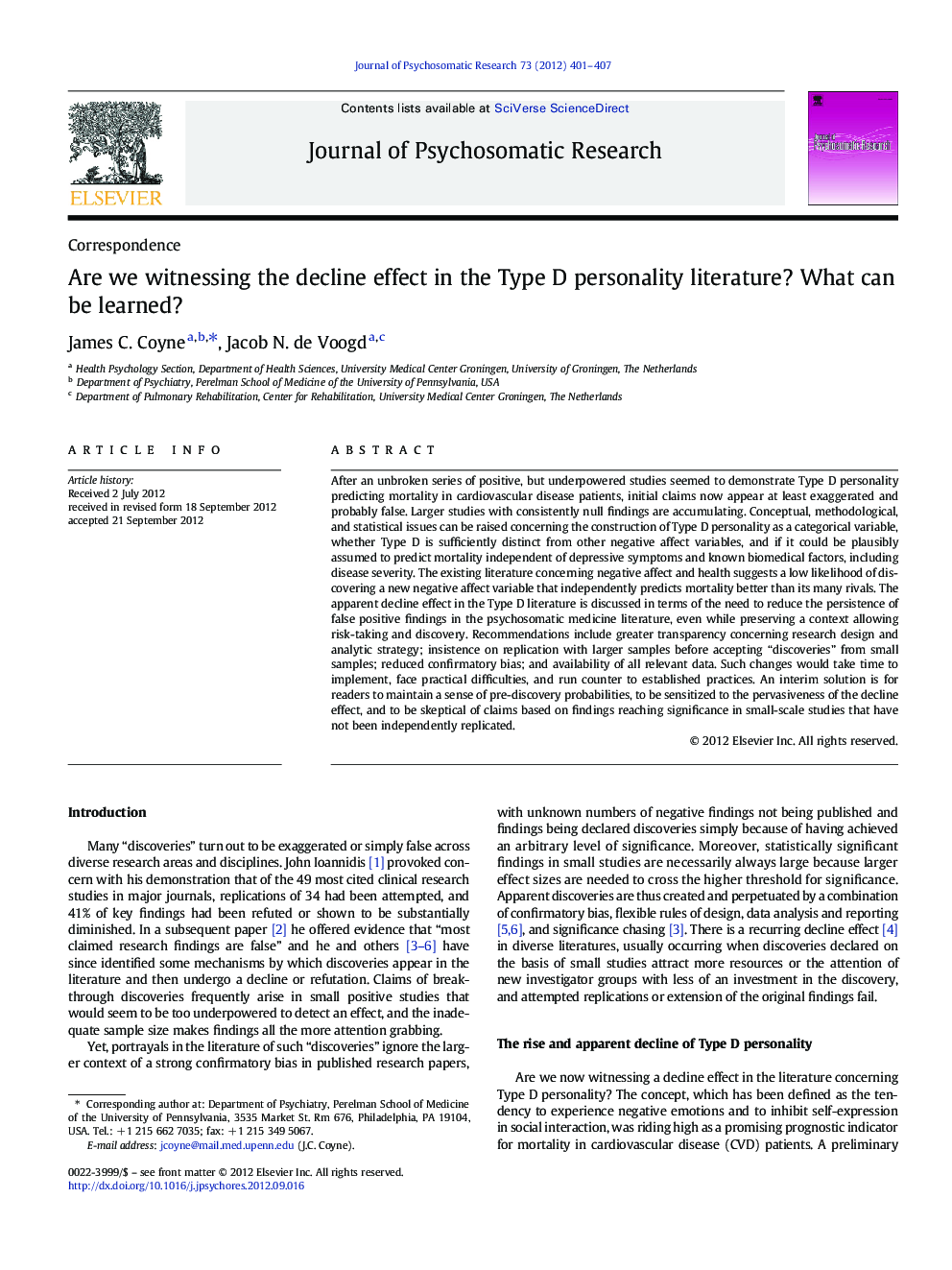 Are we witnessing the decline effect in the Type D personality literature? What can be learned?