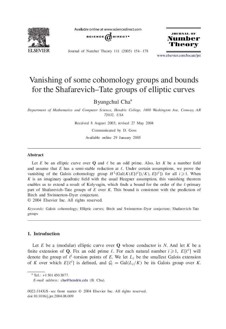 Vanishing of some cohomology groups and bounds for the Shafarevich-Tate groups of elliptic curves