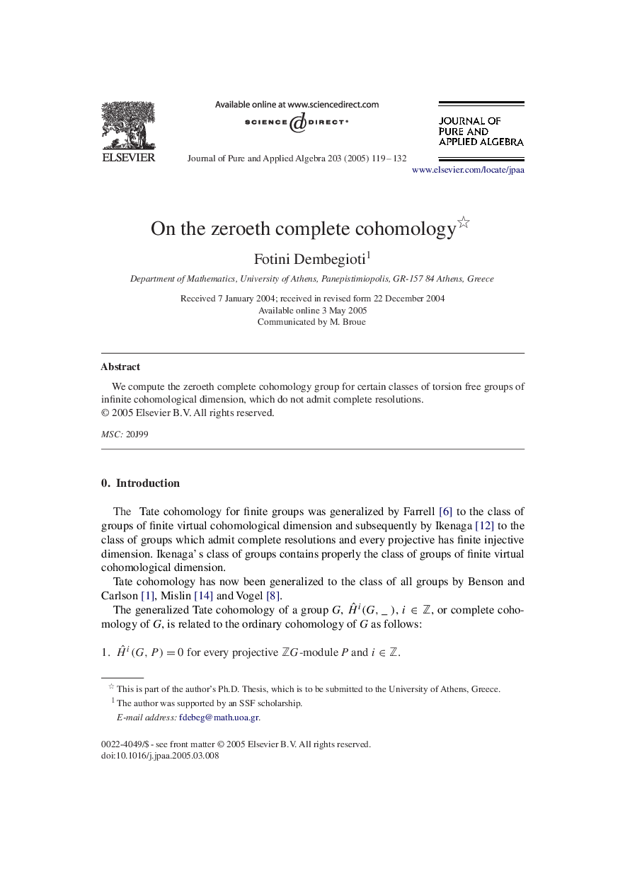 On the zeroeth complete cohomology