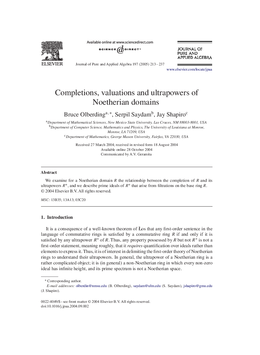 Completions, valuations and ultrapowers of Noetherian domains