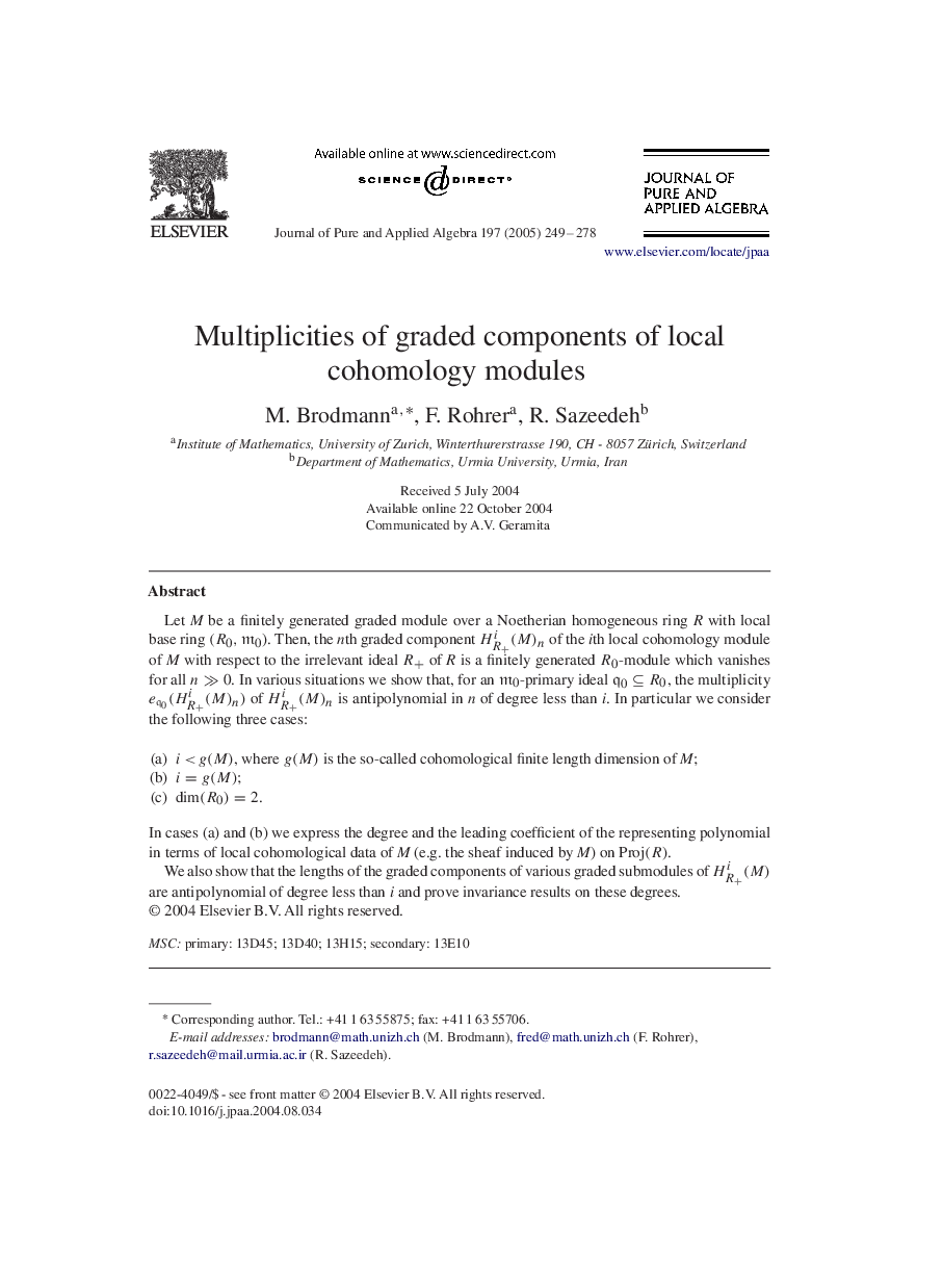 Multiplicities of graded components of local cohomology modules