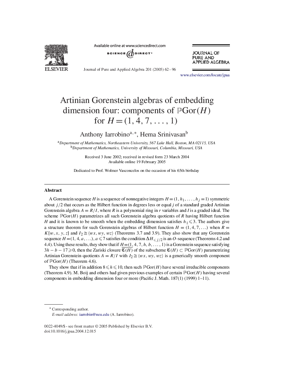 Artinian Gorenstein algebras of embedding dimension four: components of PGor(H) for H=(1,4,7,â¦,1)