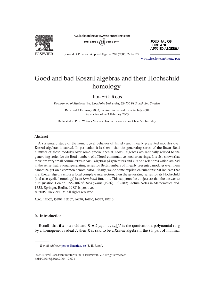 Good and bad Koszul algebras and their Hochschild homology