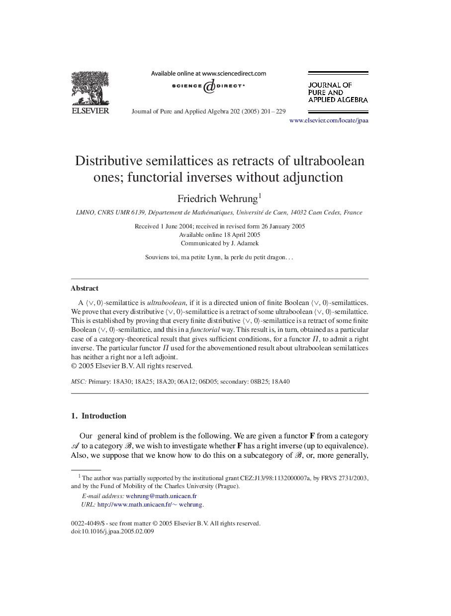 Distributive semilattices as retracts of ultraboolean ones; functorial inverses without adjunction