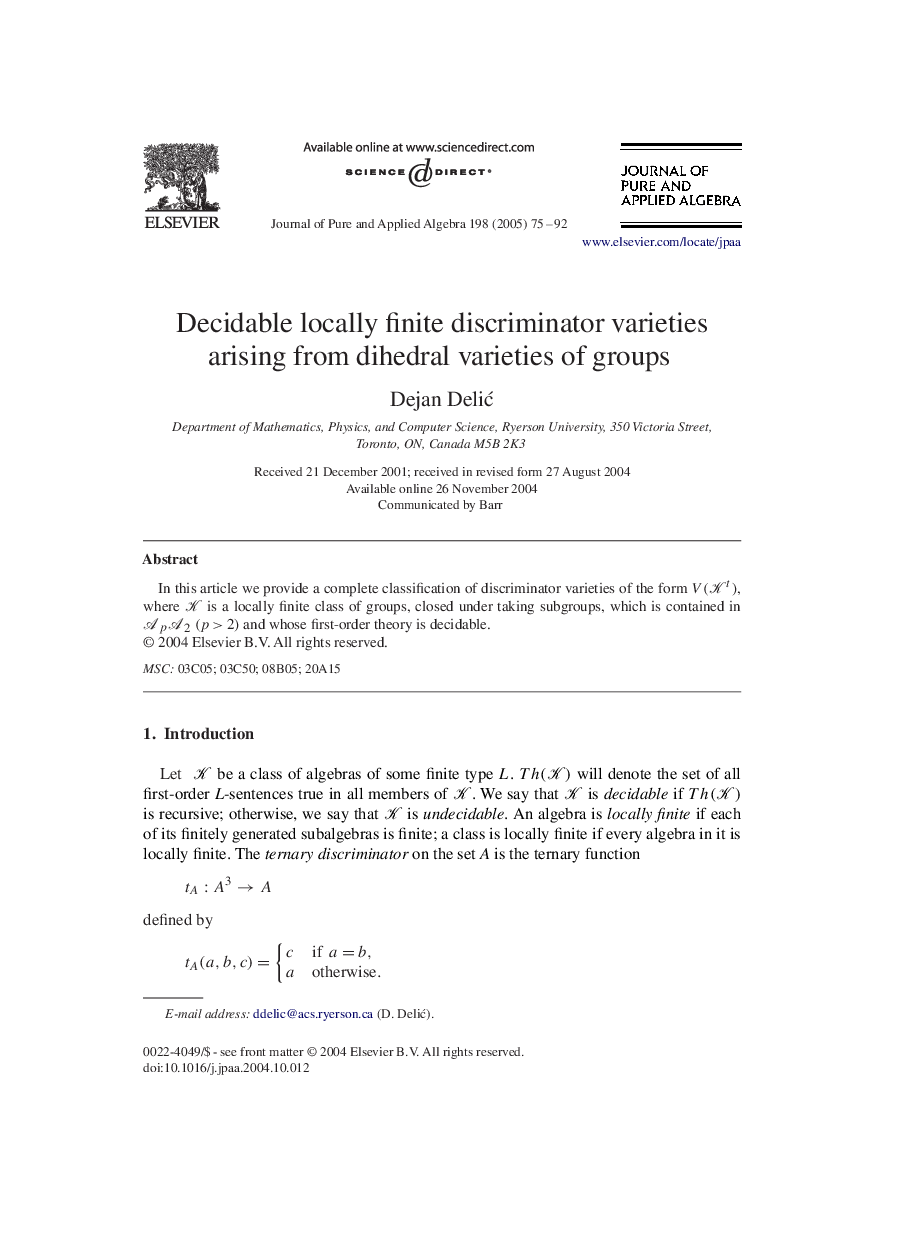 Decidable locally finite discriminator varieties arising from dihedral varieties of groups