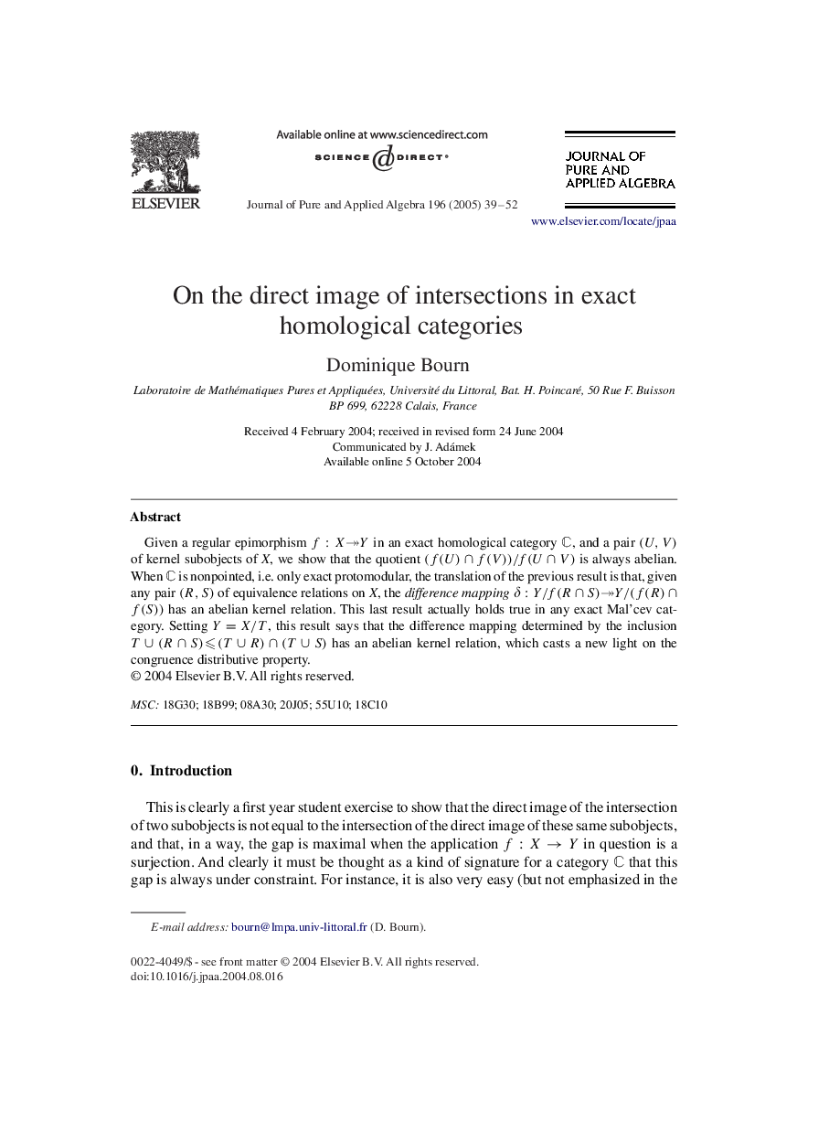 On the direct image of intersections in exact homological categories