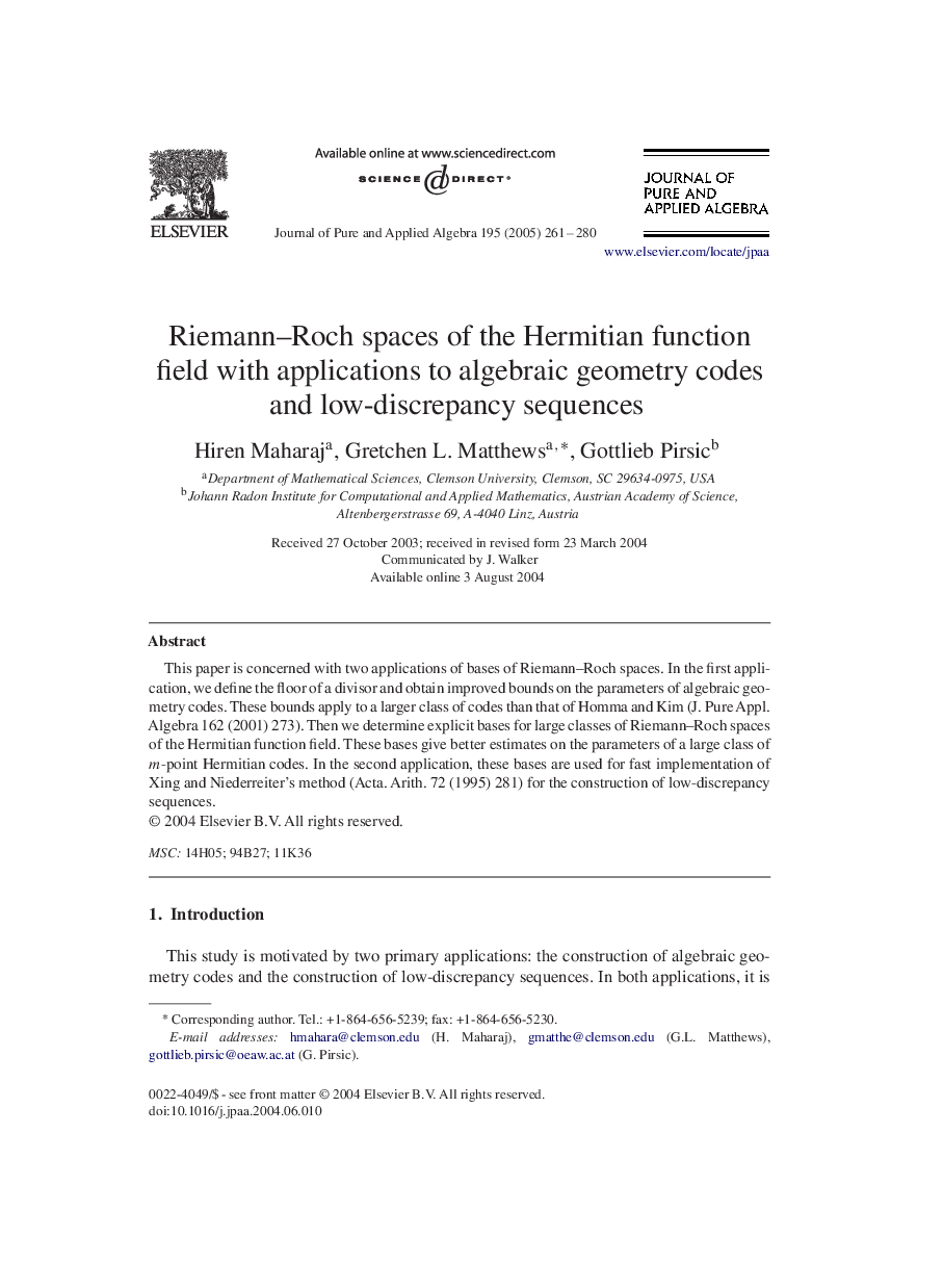 Riemann-Roch spaces of the Hermitian function field with applications to algebraic geometry codes and low-discrepancy sequences