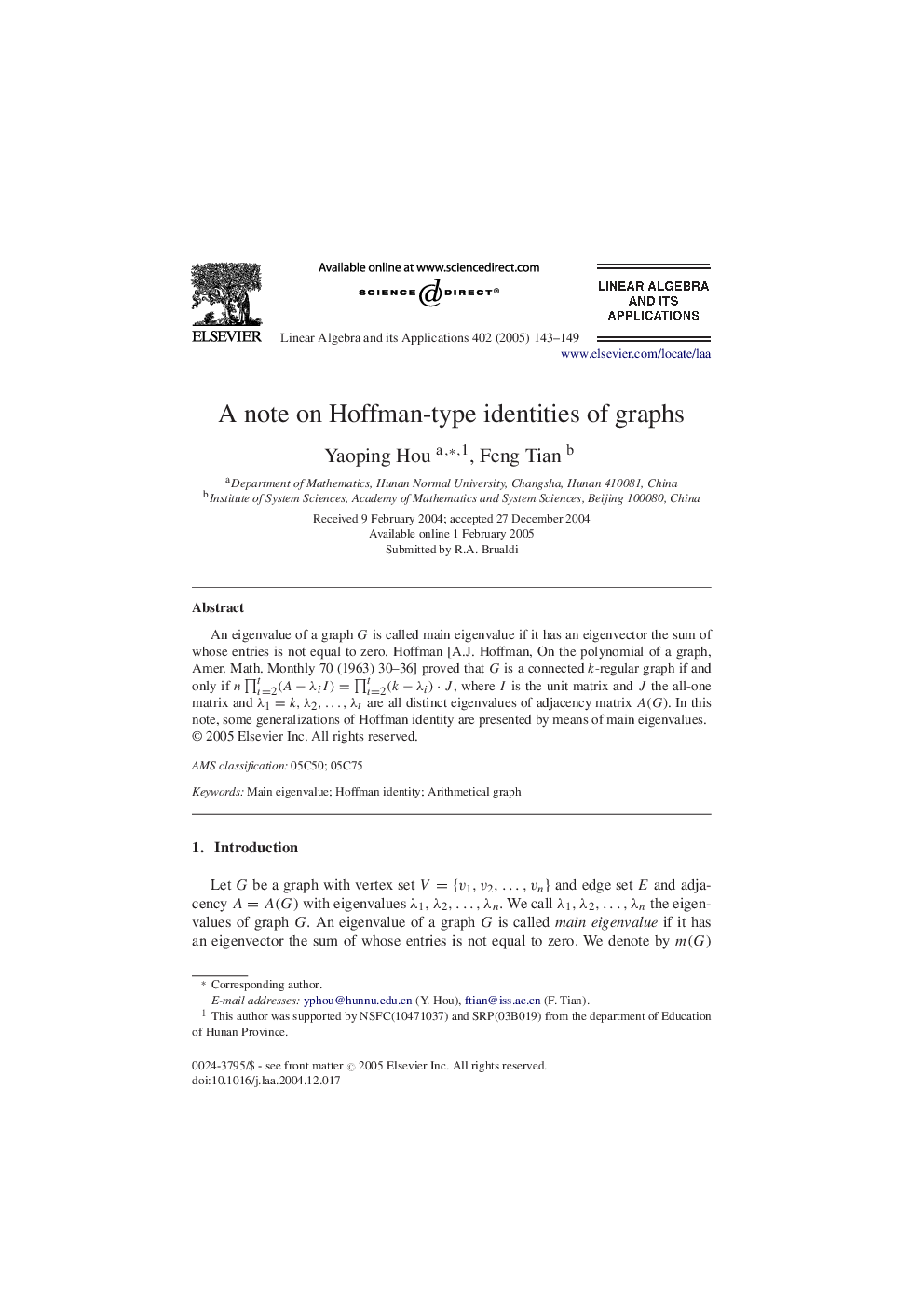 A note on Hoffman-type identities of graphs