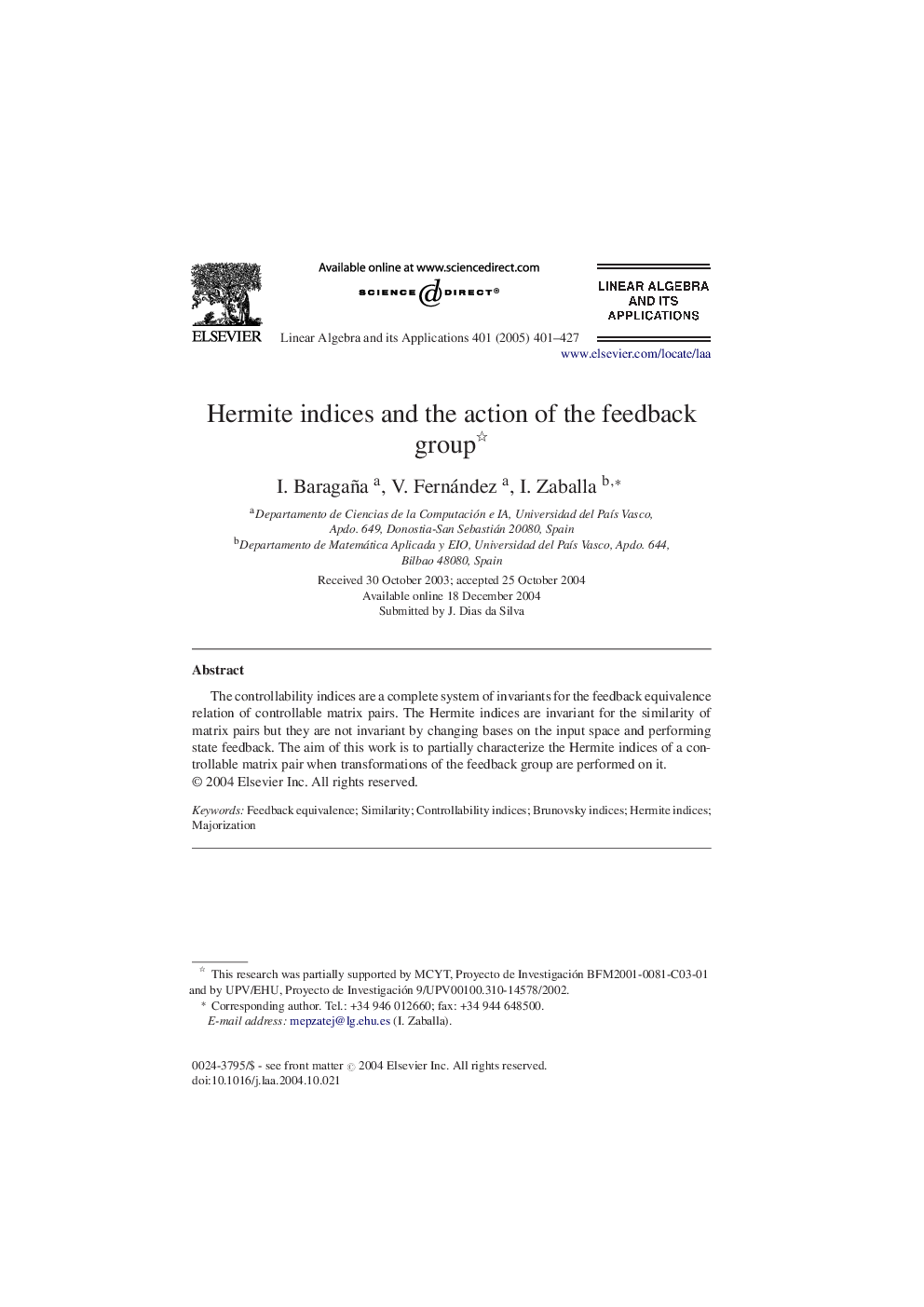 Hermite indices and the action of the feedback group