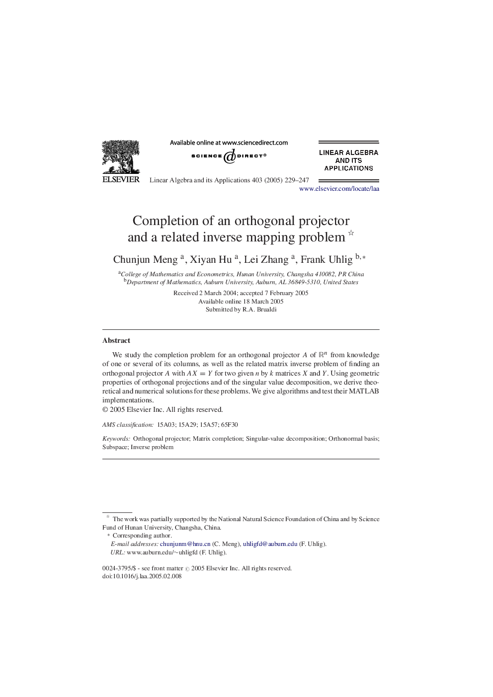 Completion of an orthogonal projector and a related inverse mapping problem