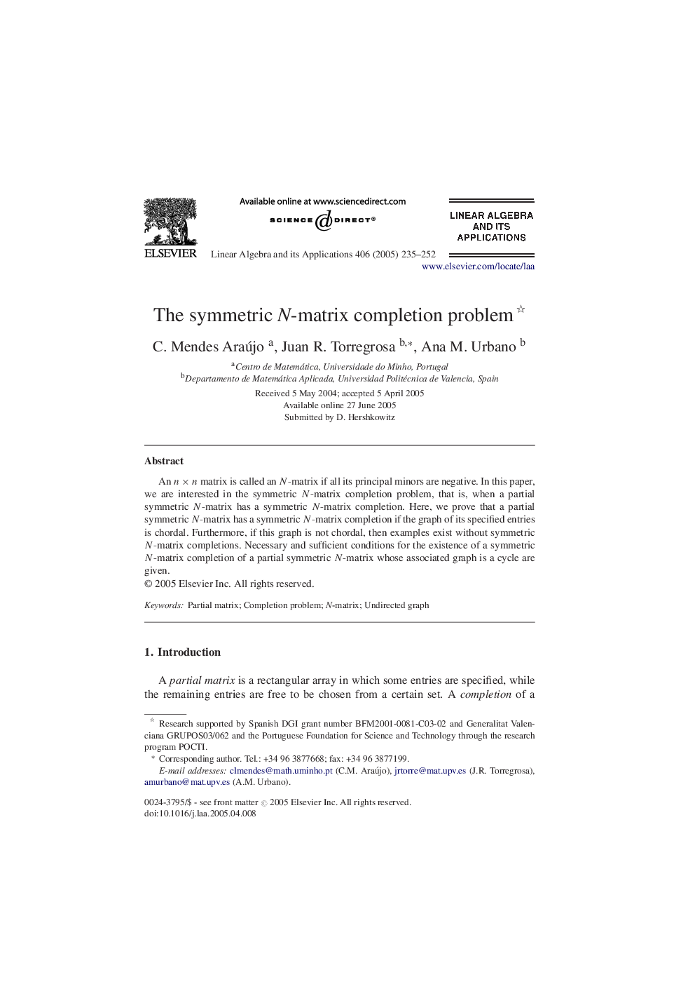 The symmetric N-matrix completion problem