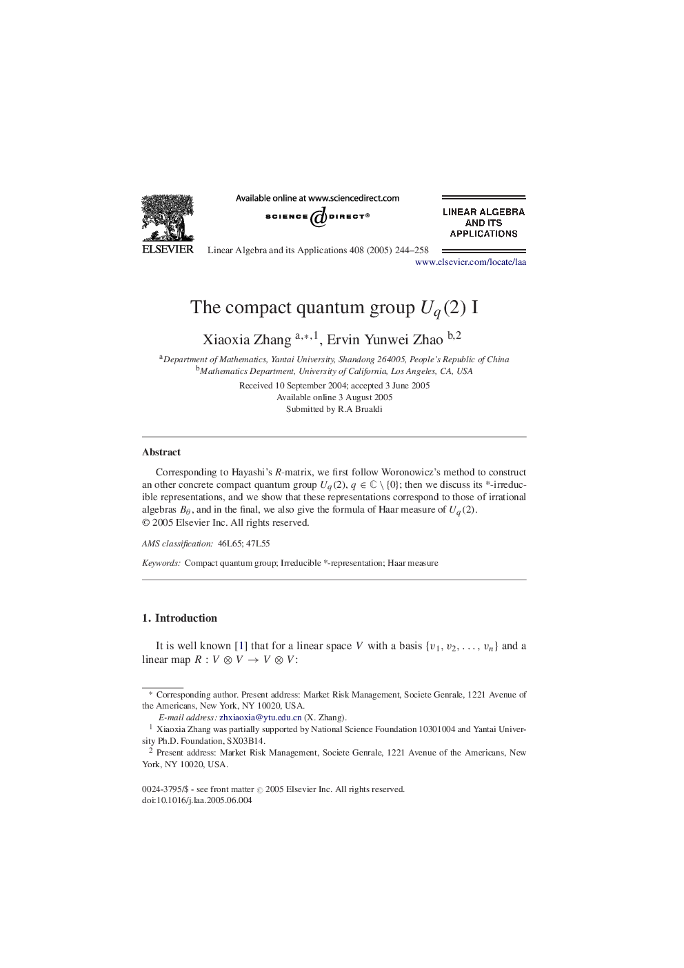 The compact quantum group Uq(2) I