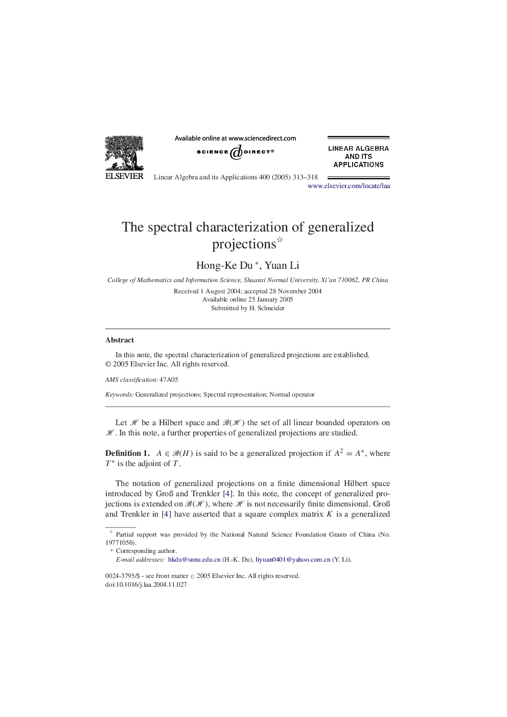 The spectral characterization of generalized projections