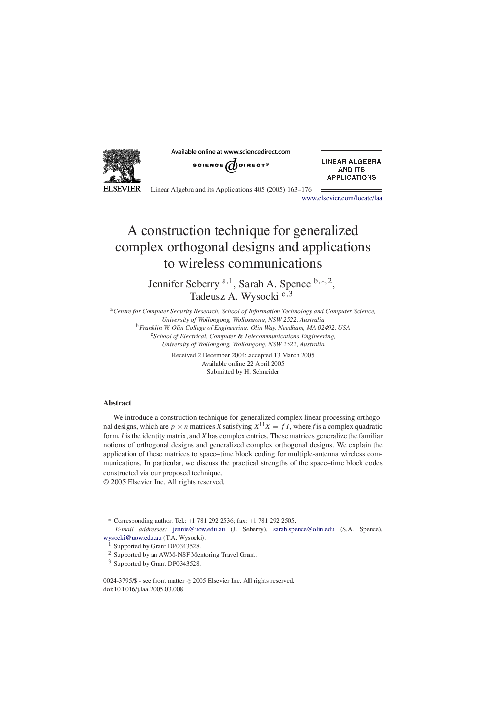 A construction technique for generalized complex orthogonal designs and applications to wireless communications