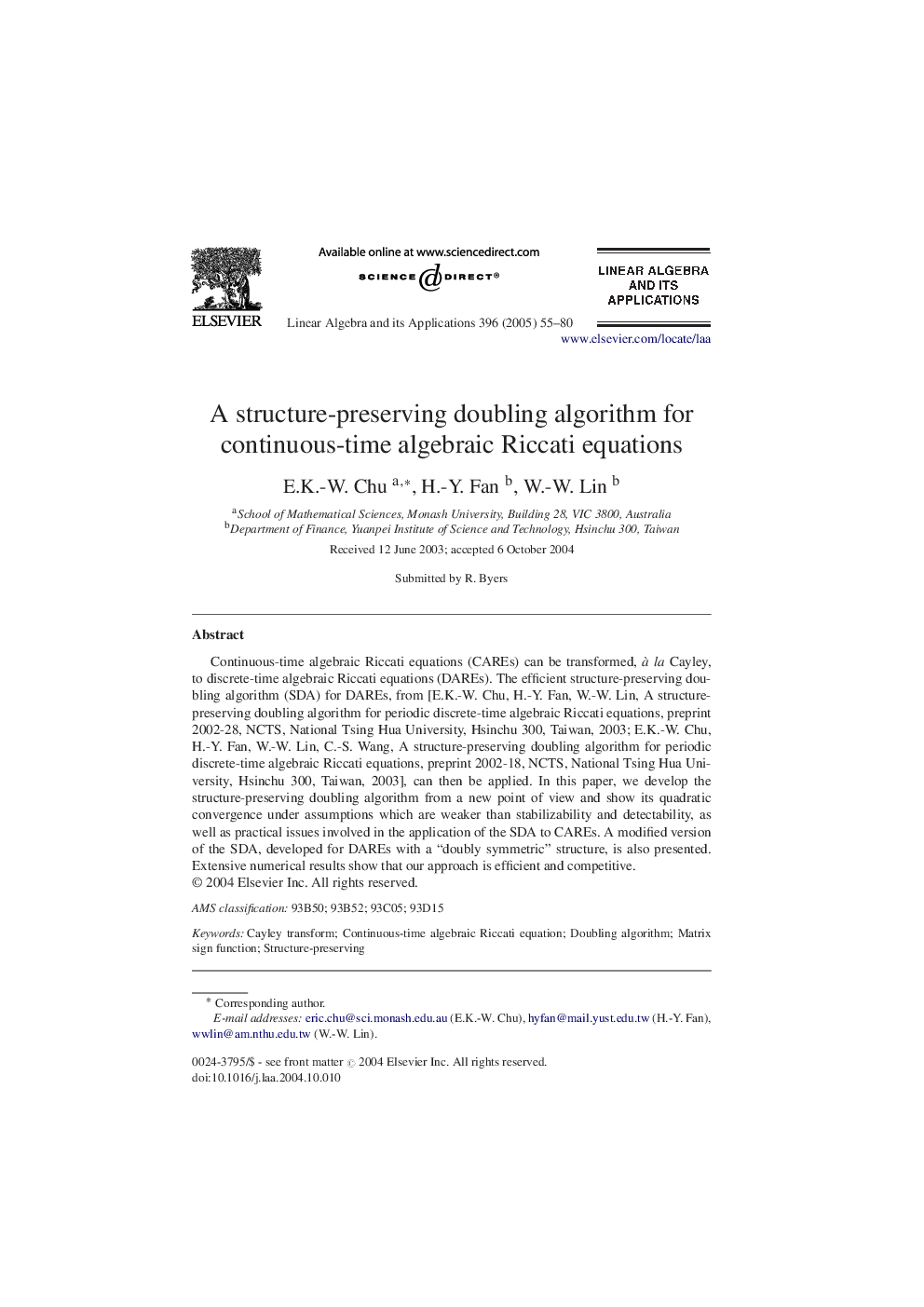 A structure-preserving doubling algorithm for continuous-time algebraic Riccati equations