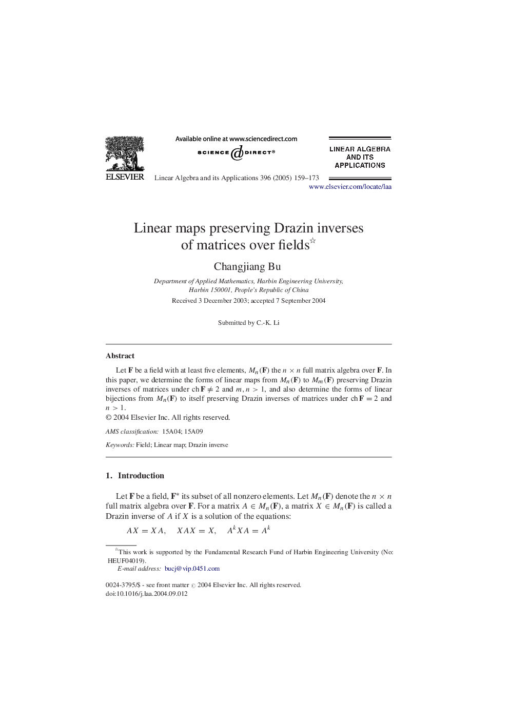 Linear maps preserving Drazin inverses of matrices over fields