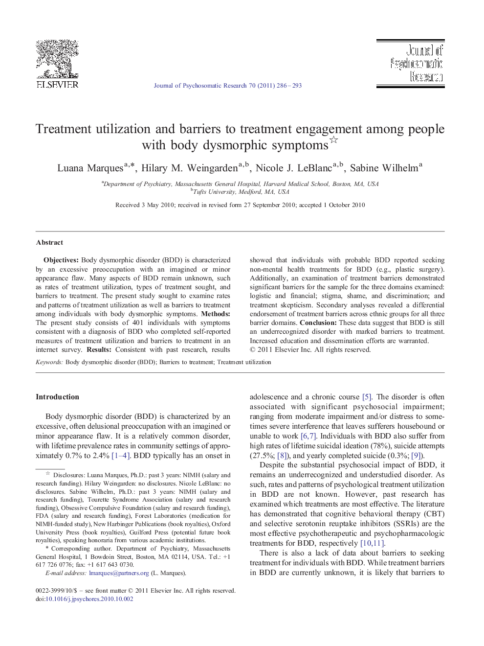 Treatment utilization and barriers to treatment engagement among people with body dysmorphic symptoms 