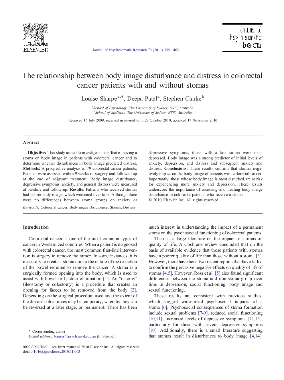 The relationship between body image disturbance and distress in colorectal cancer patients with and without stomas