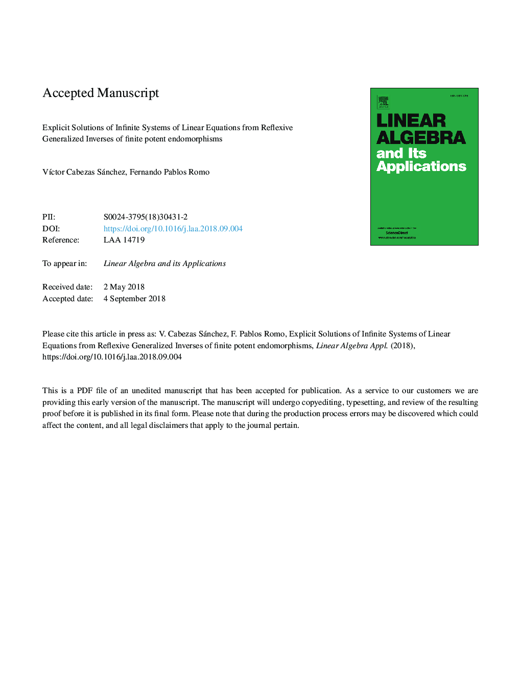 Explicit solutions of infinite systems of linear equations from reflexive generalized inverses of finite potent endomorphisms