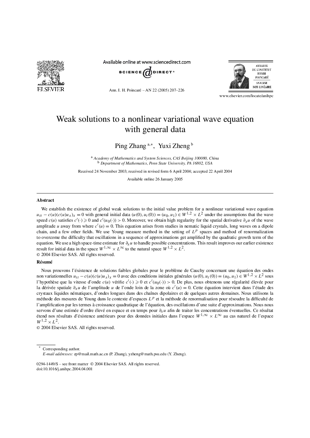 Weak solutions to a nonlinear variational wave equation with general data