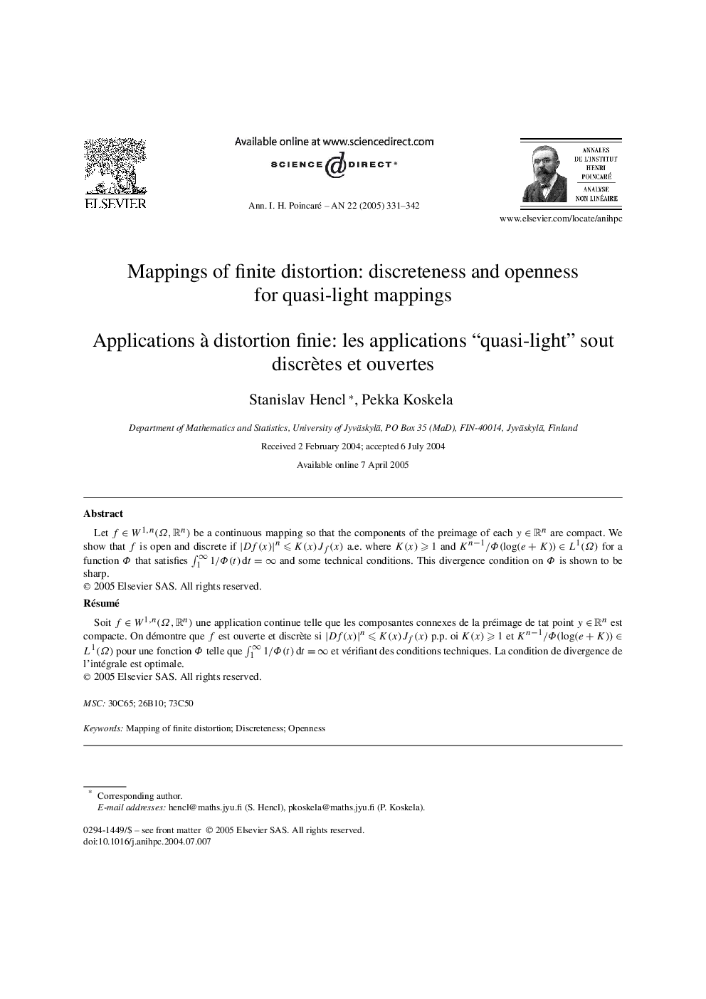 Mappings of finite distortion: discreteness and openness for quasi-light mappings