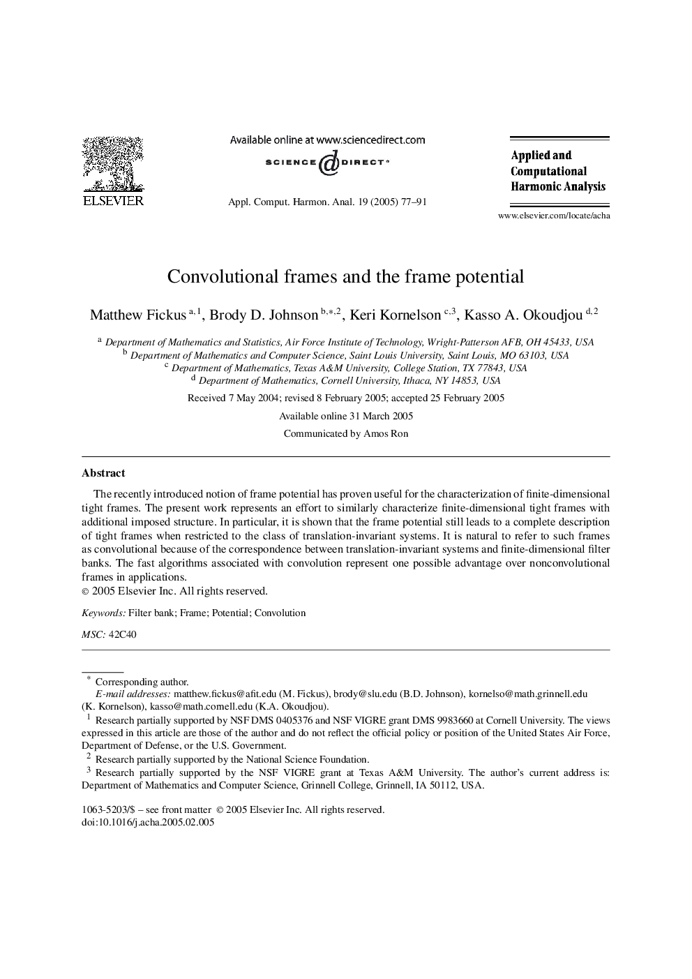 Convolutional frames and the frame potential