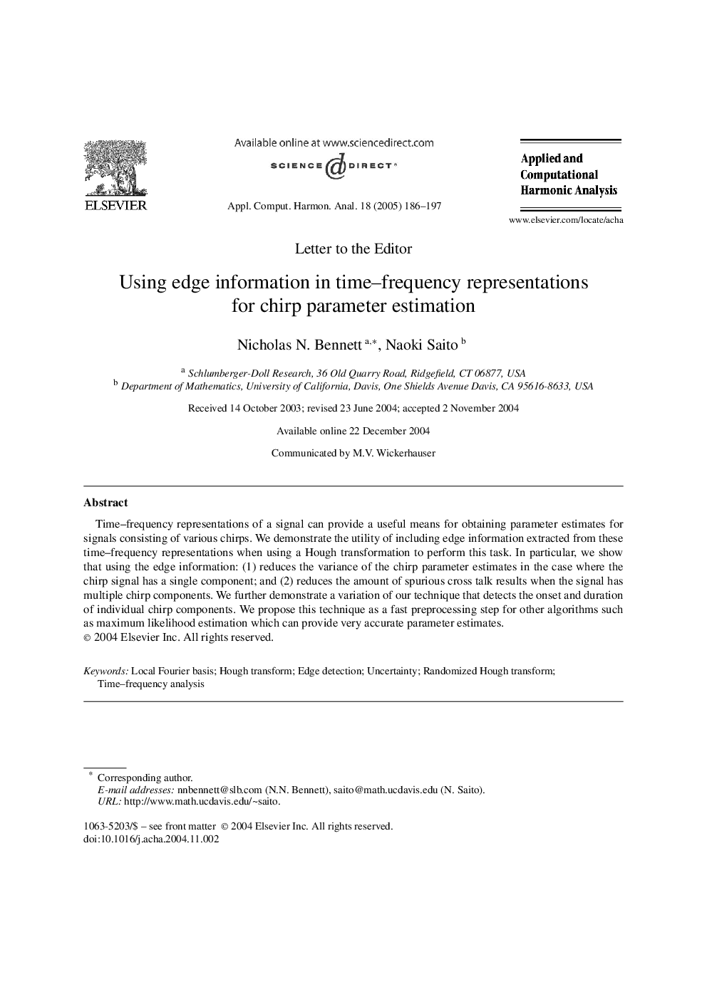 Using edge information in time-frequency representations for chirp parameter estimation