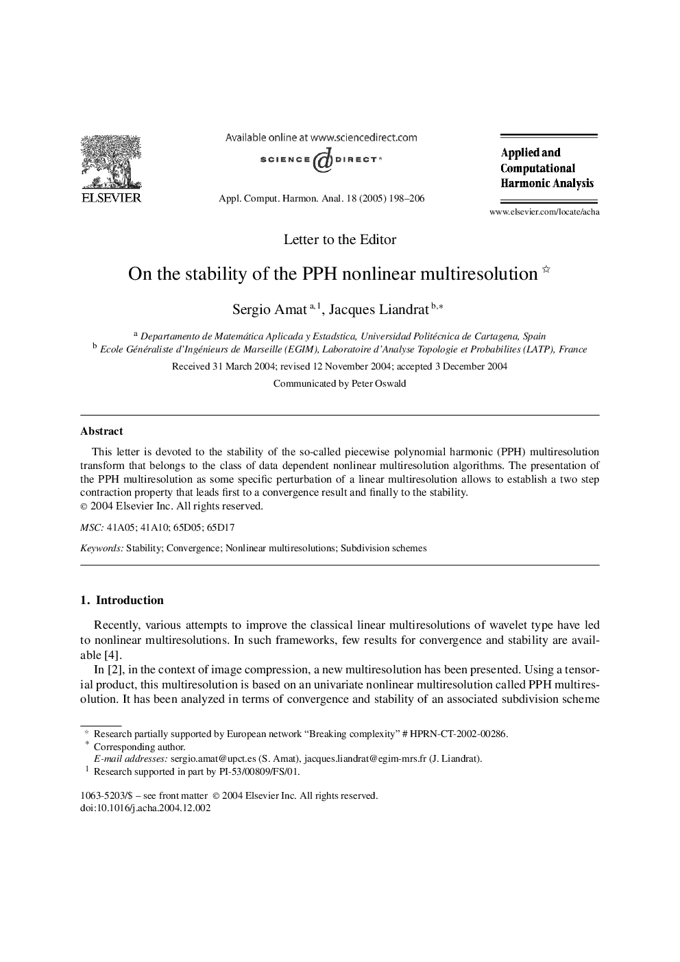 On the stability of the PPH nonlinear multiresolution