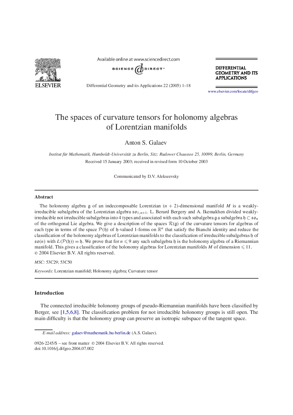 The spaces of curvature tensors for holonomy algebras of Lorentzian manifolds