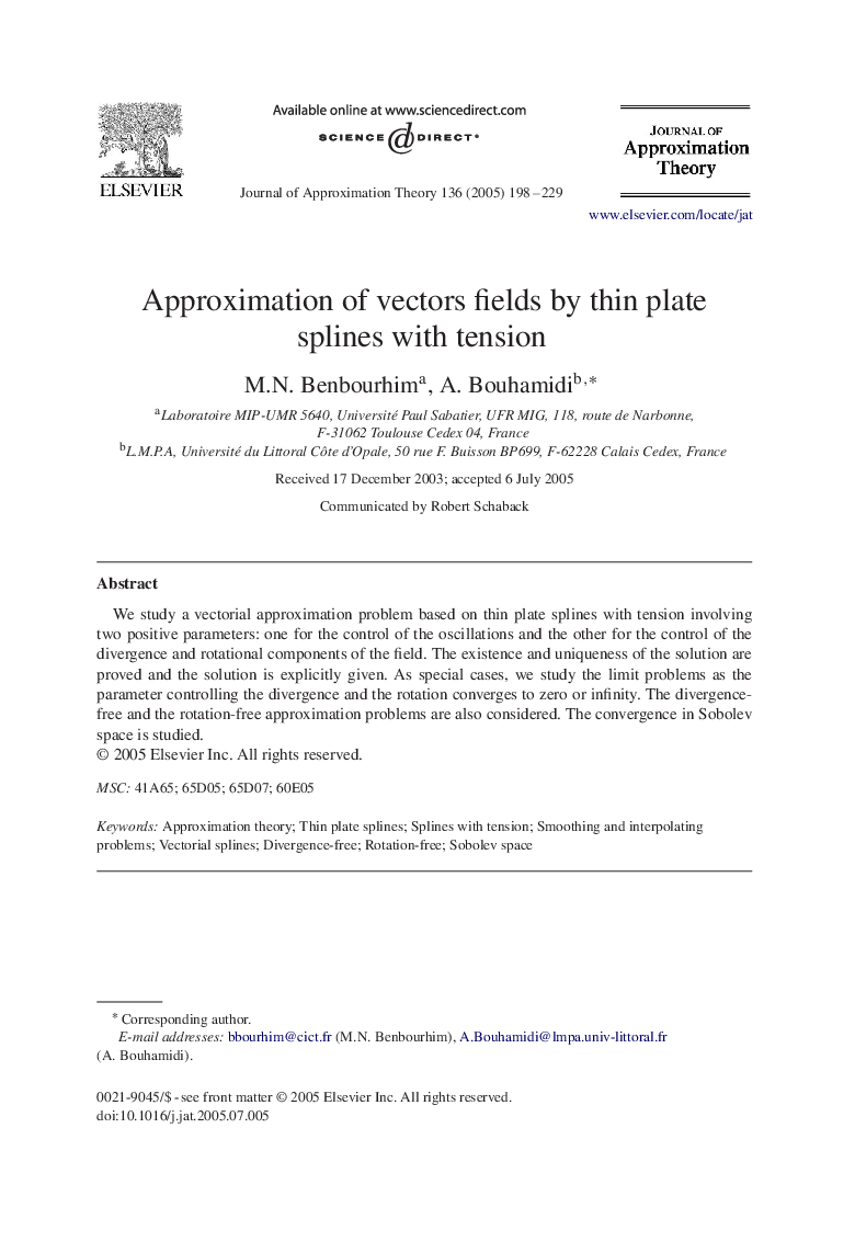 Approximation of vectors fields by thin plate splines with tension