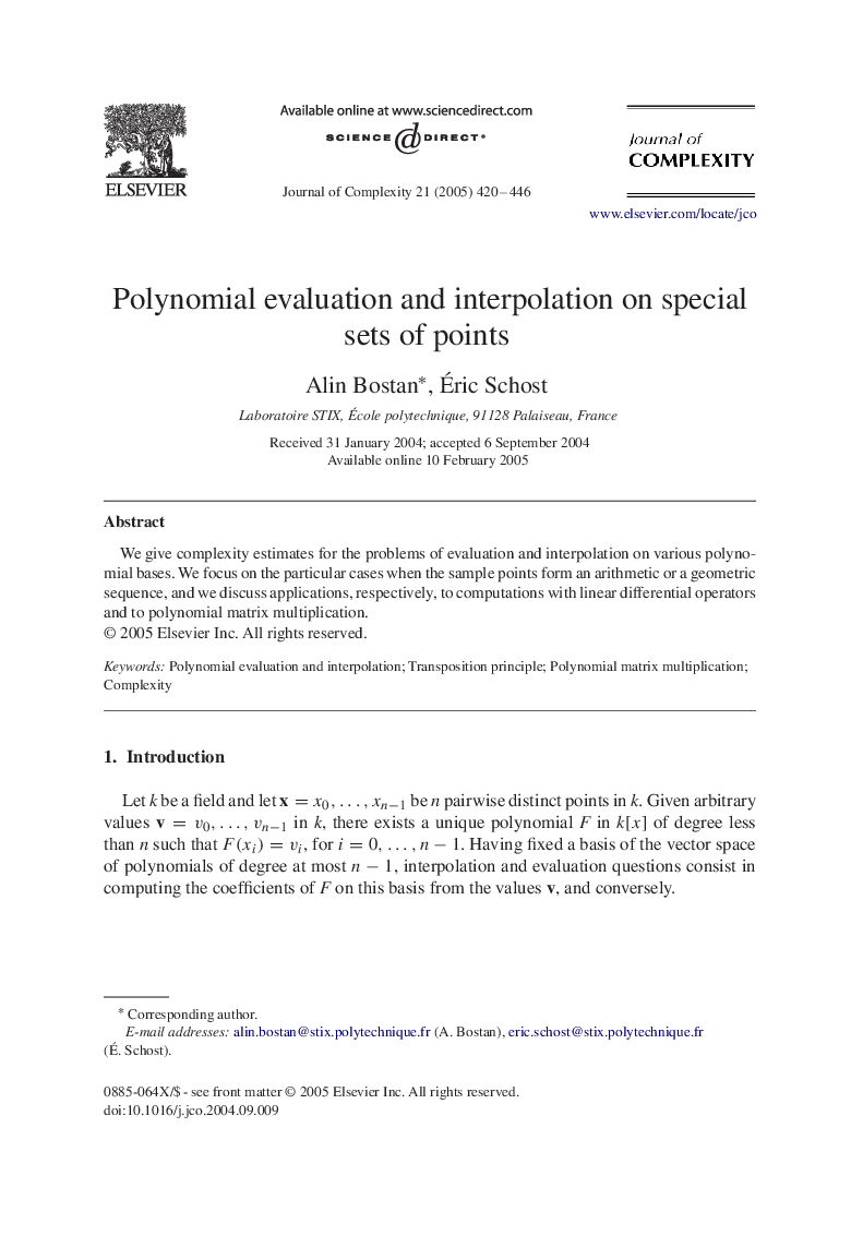 Polynomial evaluation and interpolation on special sets of points