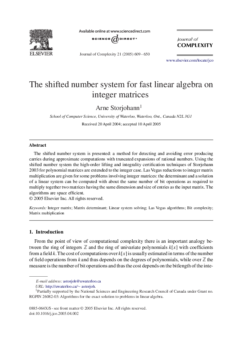 The shifted number system for fast linear algebra on integer matrices