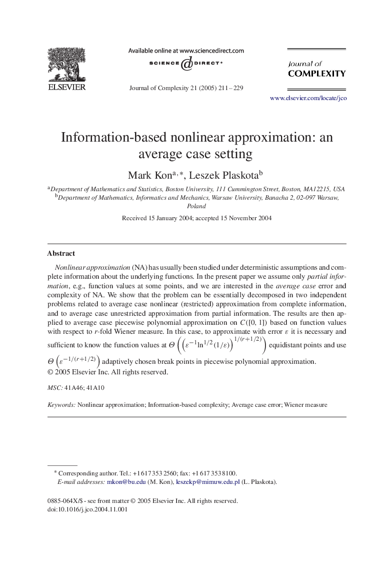 Information-based nonlinear approximation: an average case setting