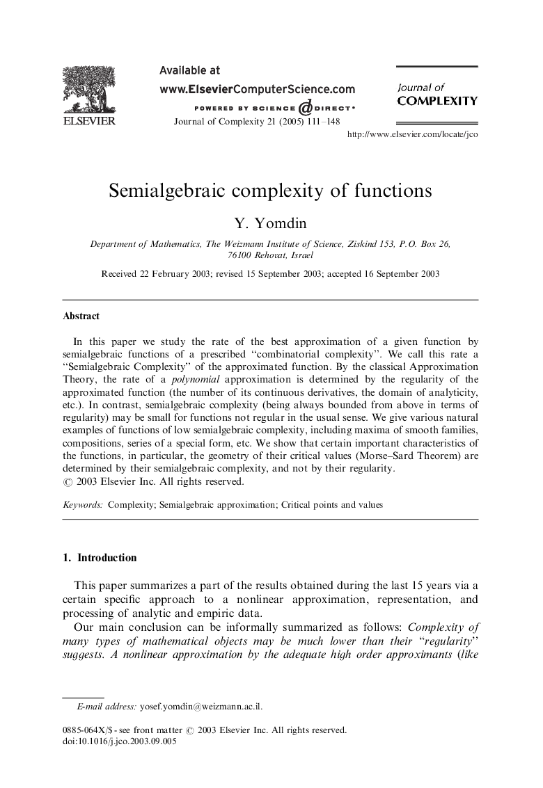 Semialgebraic complexity of functions