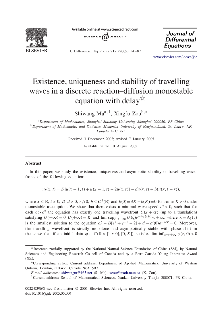 Existence, uniqueness and stability of travelling waves in a discrete reaction-diffusion monostable equation with delay